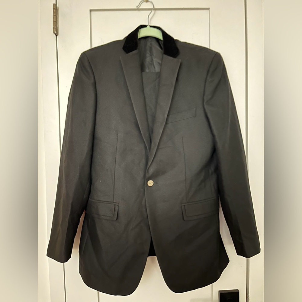 Black slim suit set men dress blazer and pants (36)
